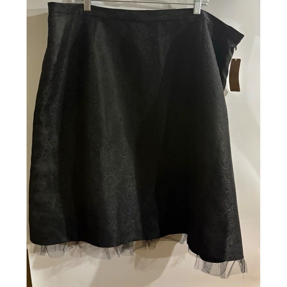 I.e Women’s Women's Black Swirl Midi Flare Skirt Layered Lined Plus 24W